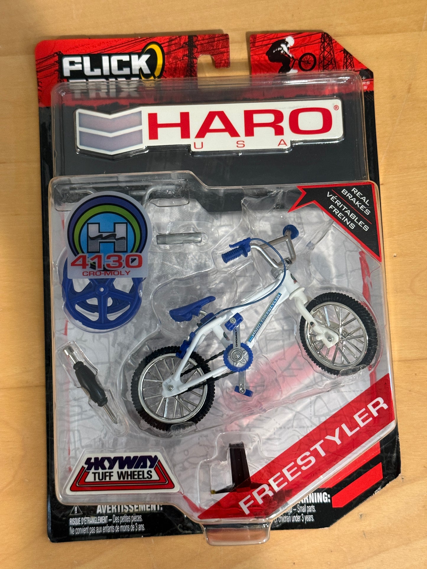 Flick Trix Haro Freestyler BMX Finger Bike 4130 Cro-Moly White Blue Sealed